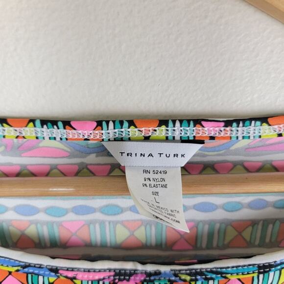 Trina Turk Bora Bora Striped Floral Tunic Cover Up Dress Size L Beach Swim - Picture 9 of 9